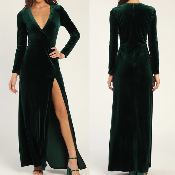 Sensational Memories Emerald Green Velvet Surplice Maxi Dress - Picture 1 of 3